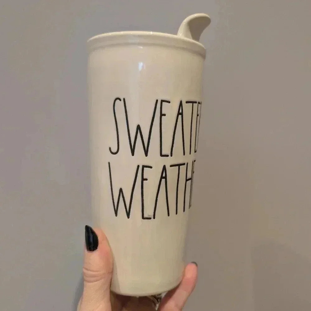 Rae Dunn sweater weather ceramic tumbler travel mug
